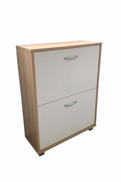 Meuble à Chaussures 2 Tiroirs Holty Blanc et Bois