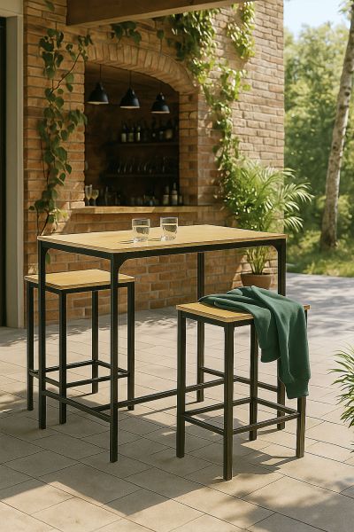 Ensemble Table Haute + 2 Tabourets de Bar Barn