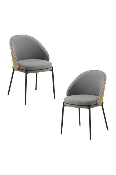 Pack 2 Chaises Mos Tissu Gris avec Dossier Rembourré en Bois
