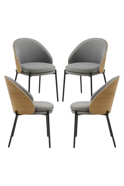 Pack 4 Chaises Mos Tissu Gris avec Dossier Rembourré en Bois