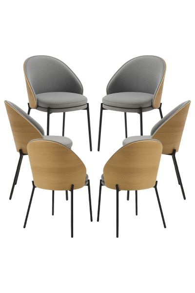 Pack 6 Chaises Mos Tissu Gris avec Dossier Rembourré en Bois