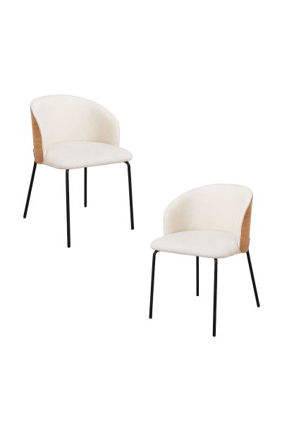 Pack 2 Chaises Glacia Tissu Blanc avec Dossier Rembourré en Bois