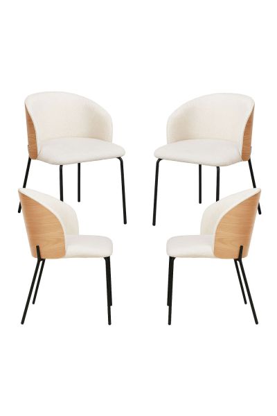 Pack 4 Chaises Glacia Tissu Blanc avec Dossier Rembourré en Bois