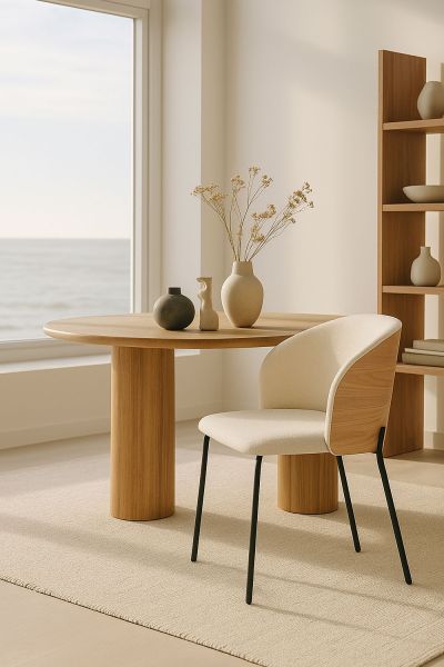 haise Glacia en tissu blanc avec dossier en bois rembourré