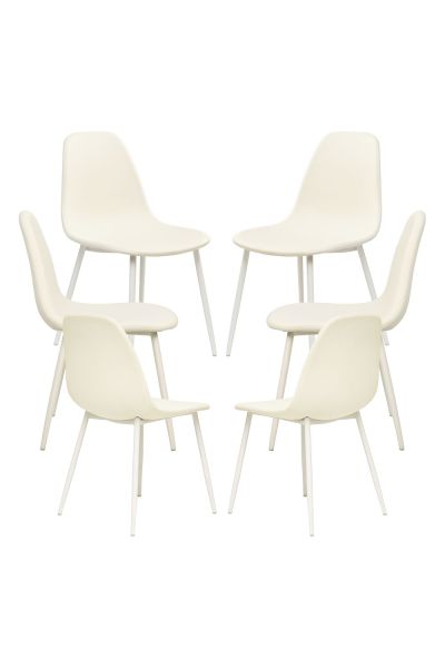 Pack 6 Chaises White Teok Tissu