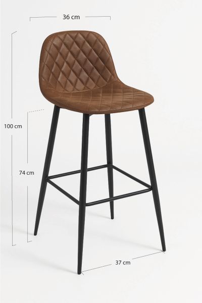 Tabouret en black teok et similicuir marron diamant