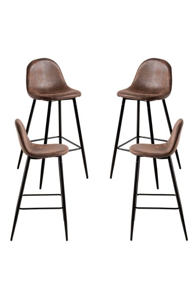 Pack 4 Tabourets Teok Similicuir Marron Vintage